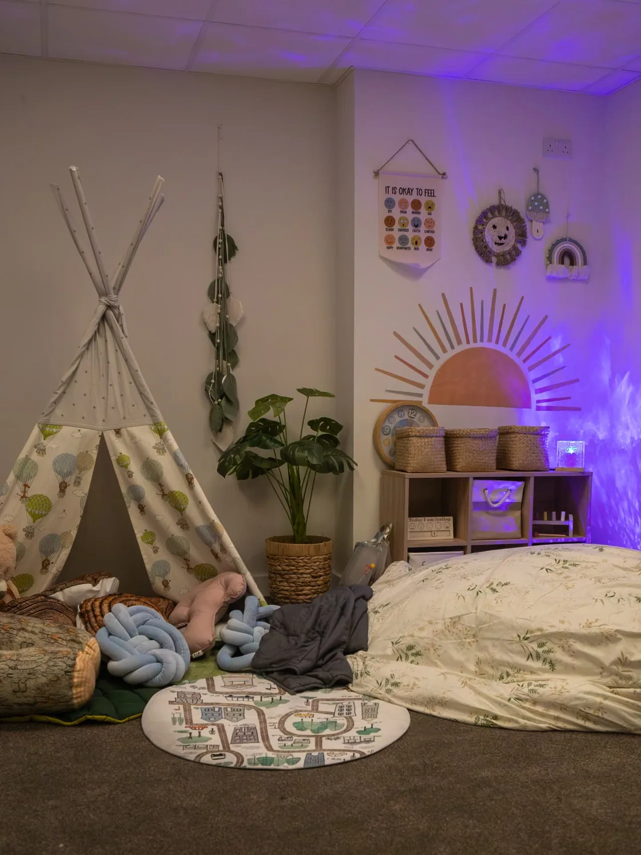 The Connect sensory room with its teepee, star projector and soft lighting